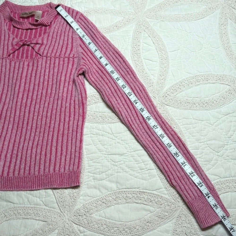 Willow Root Women Medium Knit Top Pink Striped Cutout Keyhole Ribbed Sweater - Picture 6 of 8
